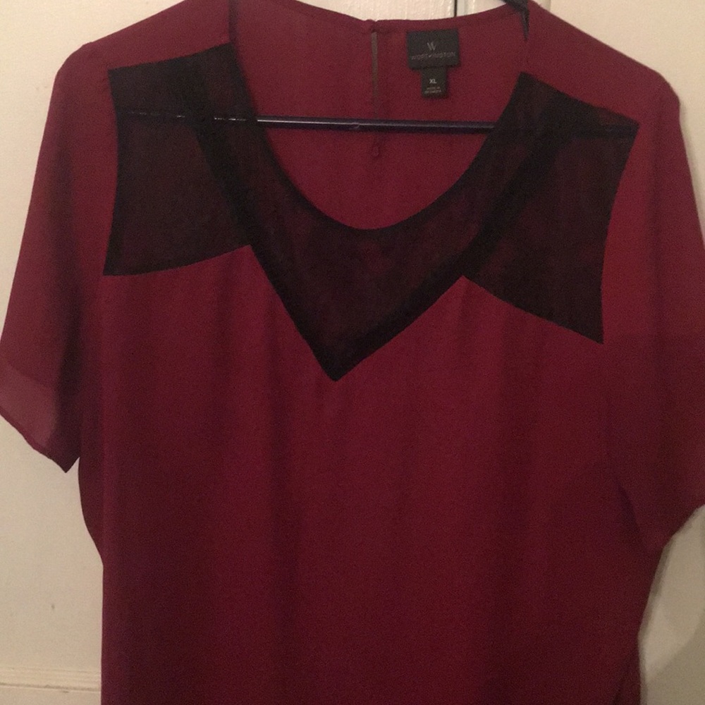 Red and black short sleeve blouse
